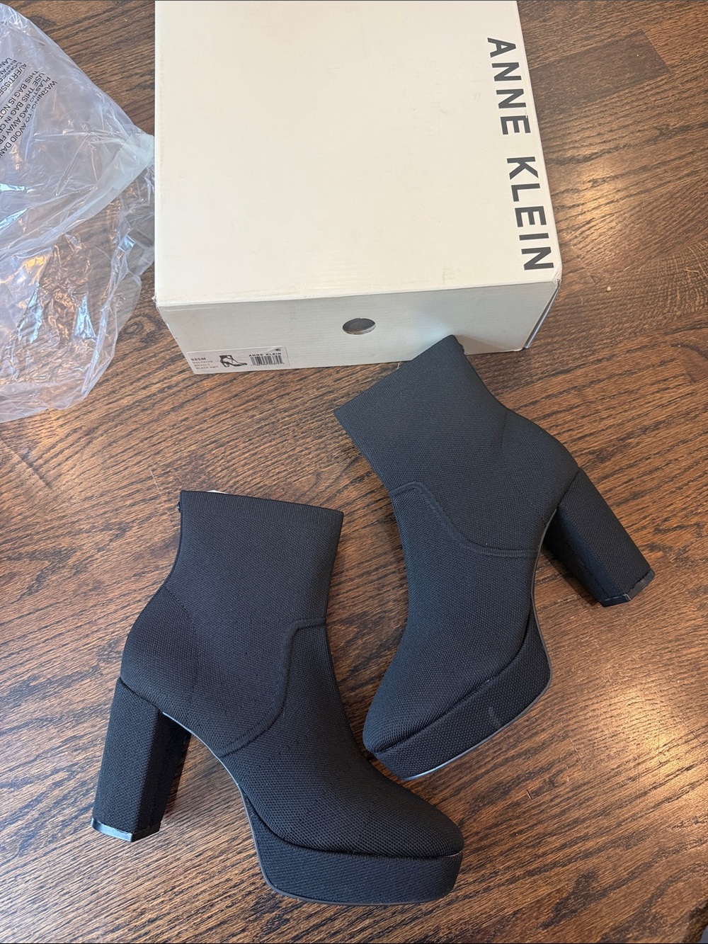 Anne Klein Black Stretch Platform Ankle Booties 8.5
